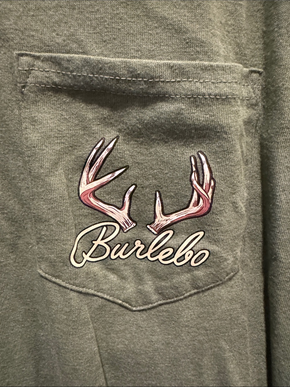 BURLEBO Olive Green Long Sleeve Pocket Tee with Embroidered Antlers - Picture 4 of 5
